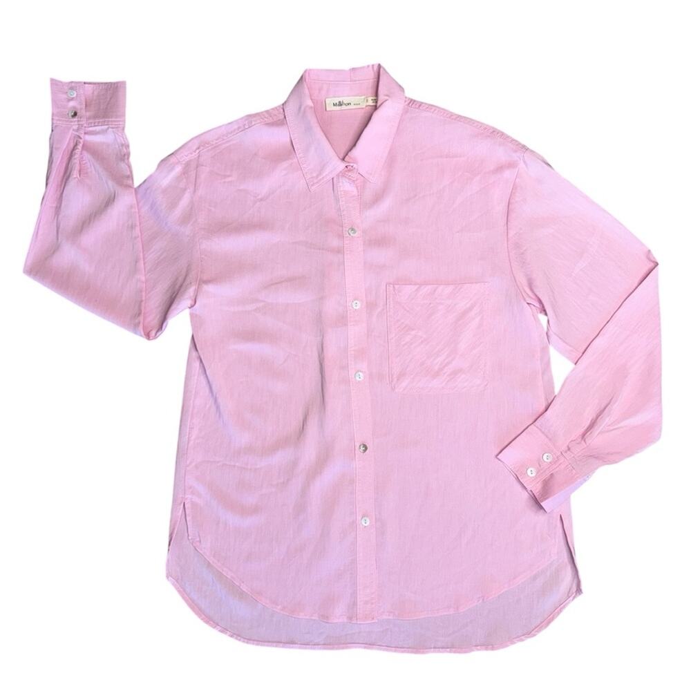 MILLIBON Women’s Pink Button Front Long Sleeve Shirt